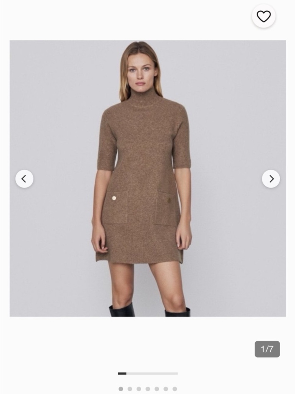 Zara Brown Short Sleeve Turtleneck Mini Dress
